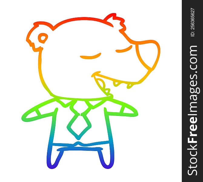 rainbow gradient line drawing of a cartoon bear wearing shirt and tie