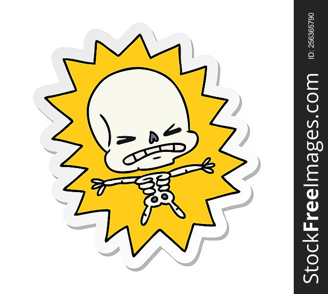 freehand drawn sticker cartoon of a scary skeleton