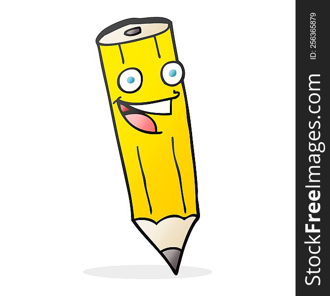 happy freehand drawn cartoon pencil. happy freehand drawn cartoon pencil
