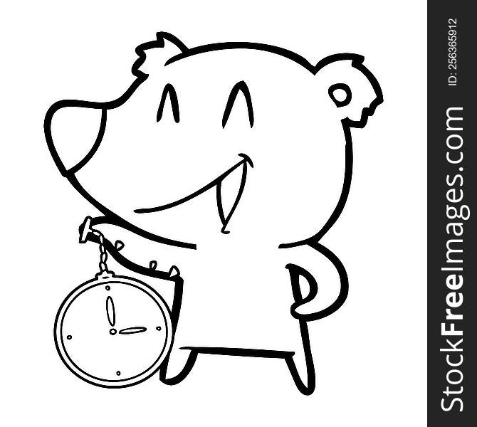 laughing bear cartoon with pocket watch. laughing bear cartoon with pocket watch