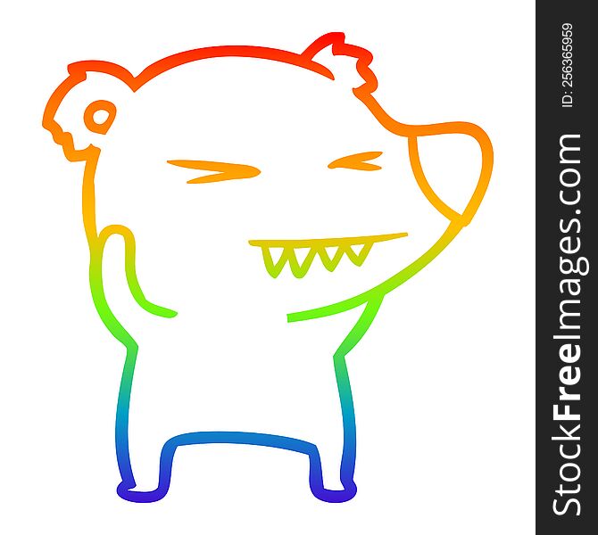 Rainbow Gradient Line Drawing Angry Polar Bear Cartoon