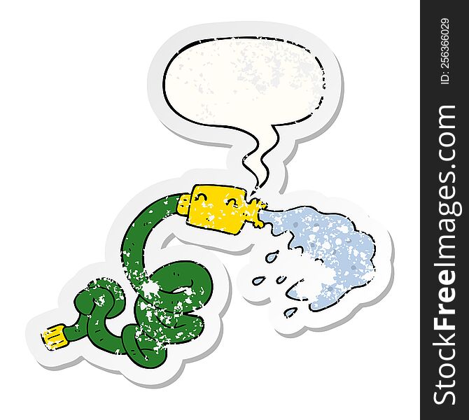 Cartoon Hosepipe And Speech Bubble Distressed Sticker