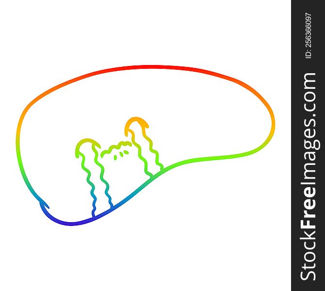 rainbow gradient line drawing of a cartoon liver crying