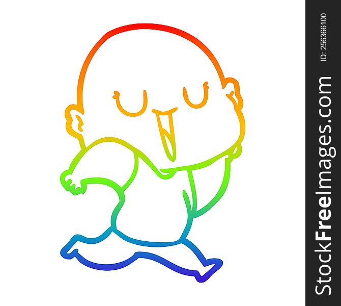 rainbow gradient line drawing of a happy cartoon bald man