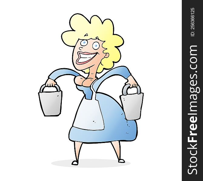 cartoon milkmaid carrying buckets