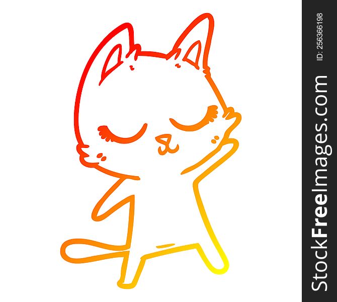 Warm Gradient Line Drawing Calm Cartoon Cat Waving