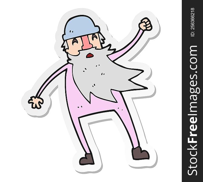 sticker of a cartoon old man in thermal underwear