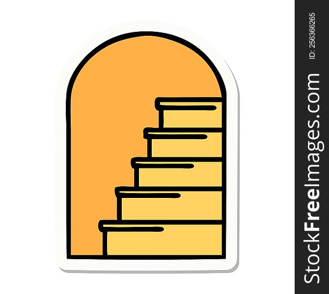 sticker of tattoo in traditional style of a doorway to steps. sticker of tattoo in traditional style of a doorway to steps