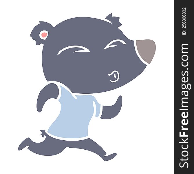 Flat Color Style Cartoon Jogging Bear