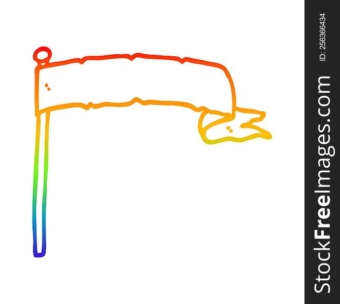 rainbow gradient line drawing cartoon waving white banner flag