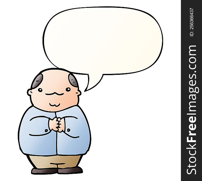 Cartoon Balding Man And Speech Bubble In Smooth Gradient Style
