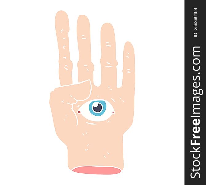 Flat Color Illustration Of A Cartoon Spooky Hand With Eyeball