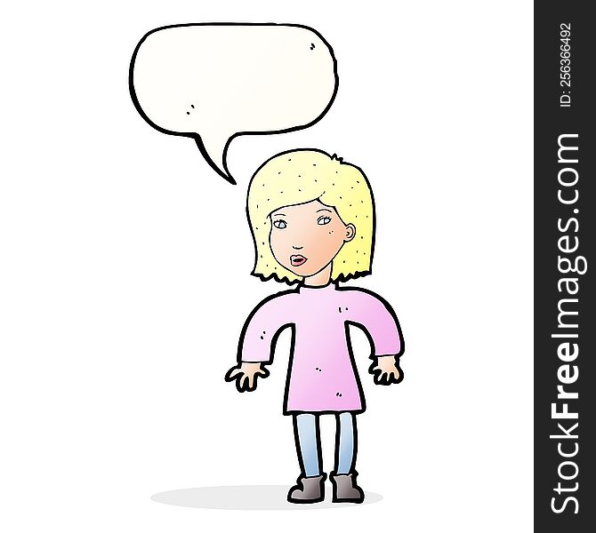 Cartoon Cautious Woman With Speech Bubble