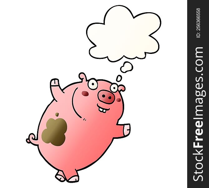 funny cartoon pig with thought bubble in smooth gradient style