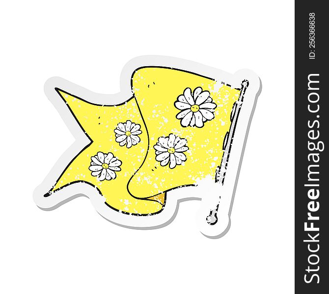 Retro Distressed Sticker Of A Cartoon Flower Flag