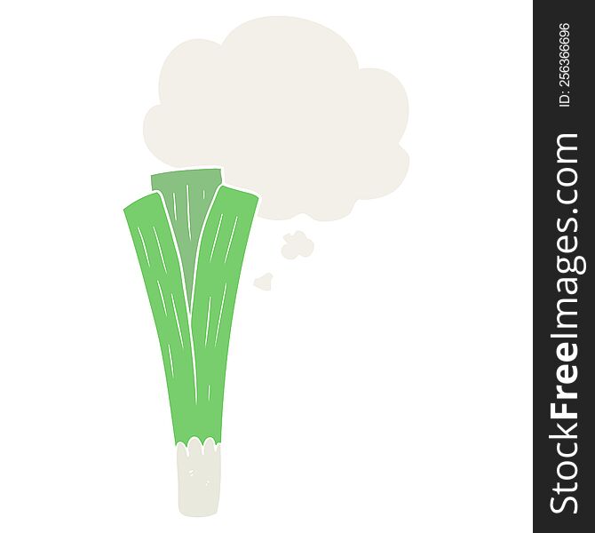 cartoon leek with thought bubble in retro style