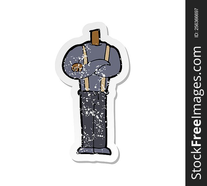Retro Distressed Sticker Of A Cartoon Body With Folded Arms