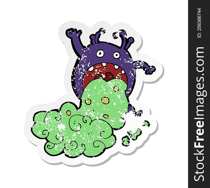 retro distressed sticker of a cartoon gross monster being sick