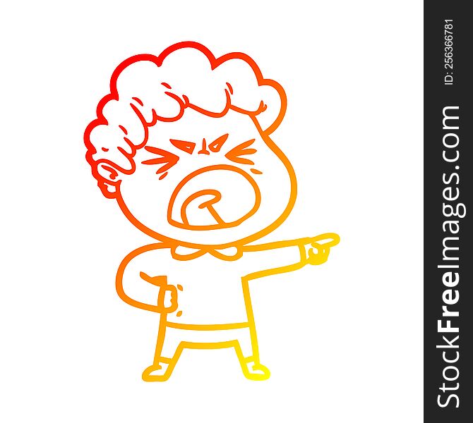warm gradient line drawing of a cartoon furious man