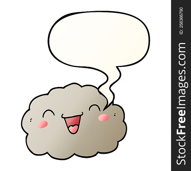 Happy Cartoon Cloud And Speech Bubble In Smooth Gradient Style