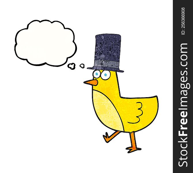Thought Bubble Textured Cartoon Bird Wearing Hat