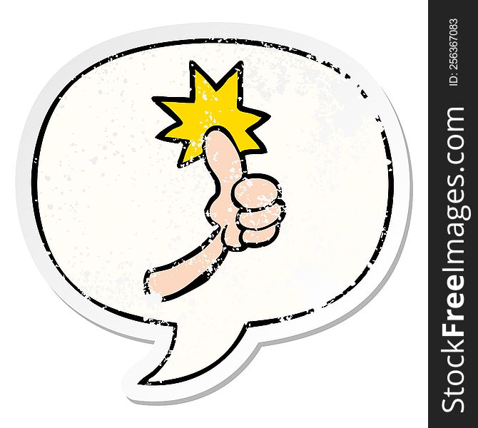 Cartoon Thumbs Up Sign And Speech Bubble Distressed Sticker