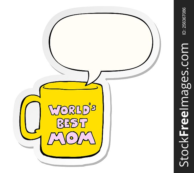 worlds best mom mug with speech bubble sticker