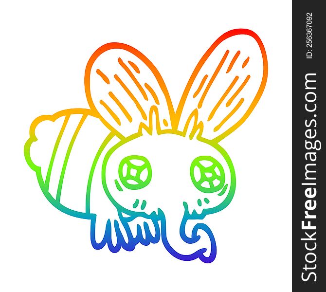 rainbow gradient line drawing of a cartoon fly