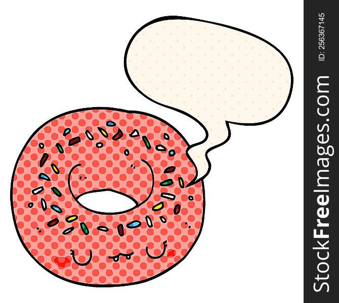 Cartoon Donut And Speech Bubble In Comic Book Style