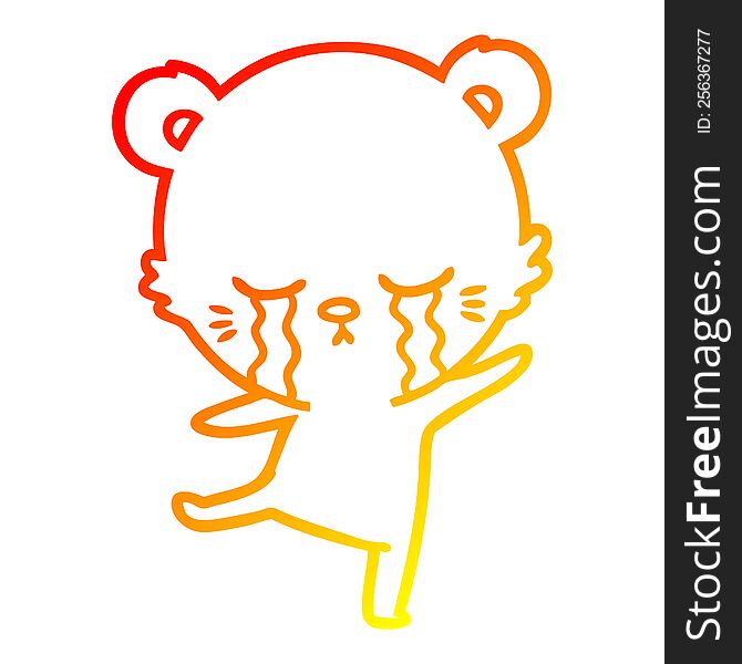 warm gradient line drawing of a crying cartoon bear balancing