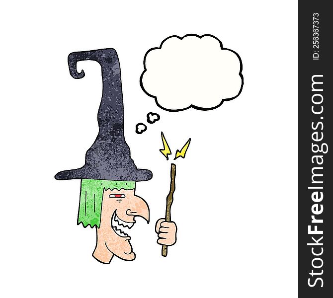 freehand drawn thought bubble textured cartoon laughing witch