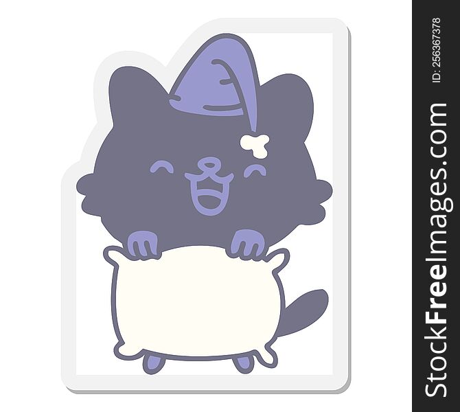 Tired Cartoon Cat With Pillow Sticker