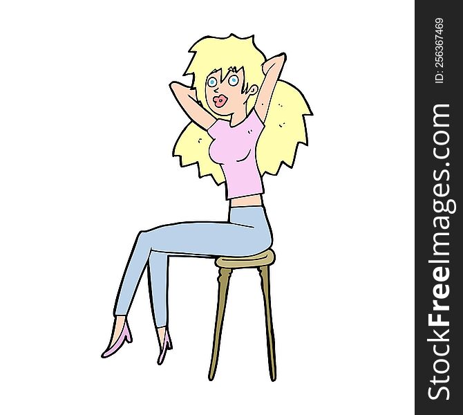 cartoon woman posing on stool