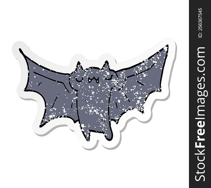 distressed sticker of a cute cartoon halloween bat