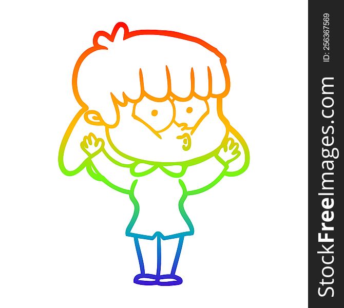 Rainbow Gradient Line Drawing Cartoon Whistling Girl