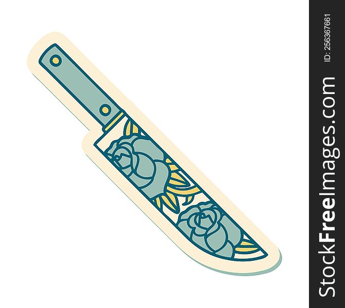 tattoo style sticker of a dagger and flowers