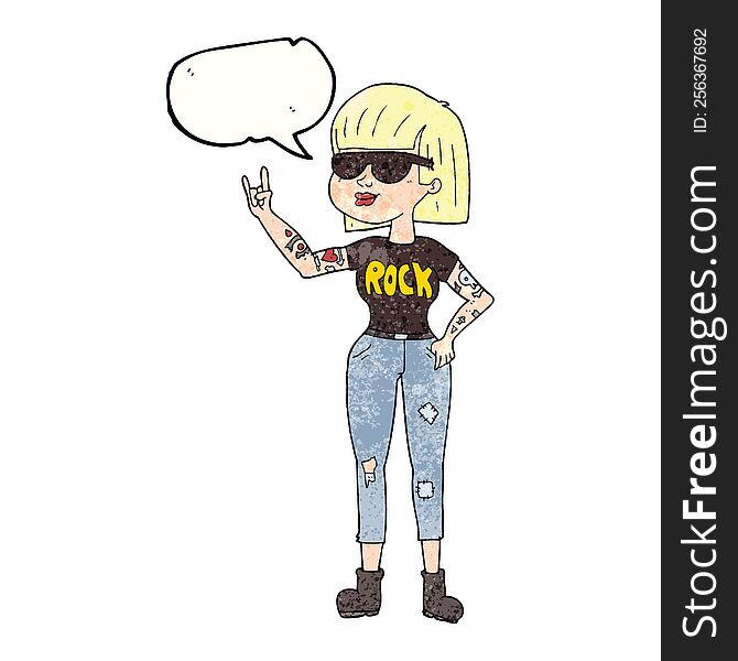 freehand speech bubble textured cartoon rock woman