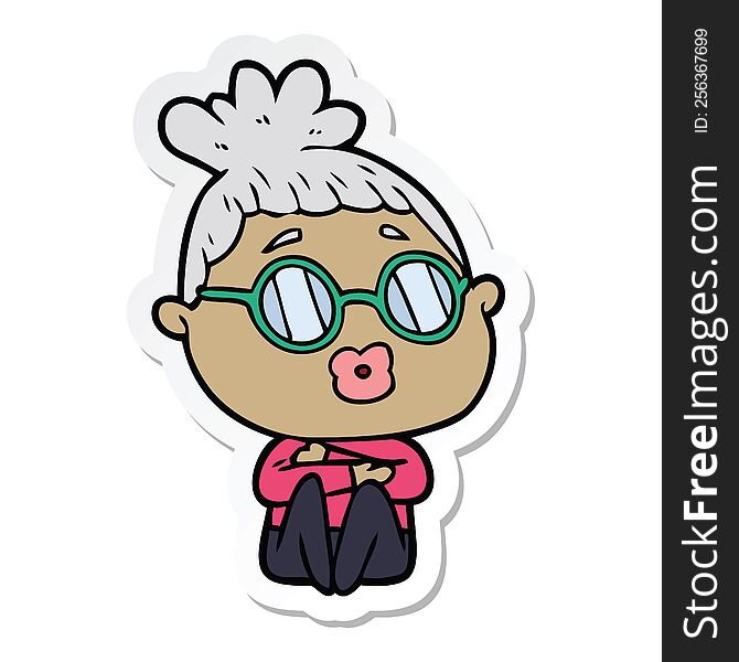 Sticker Of A Cartoon Sitting Woman Wearing Spectacles
