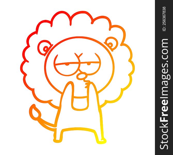 warm gradient line drawing of a cartoon tired lion
