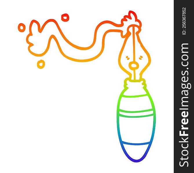 rainbow gradient line drawing of a cartoon fountain pen