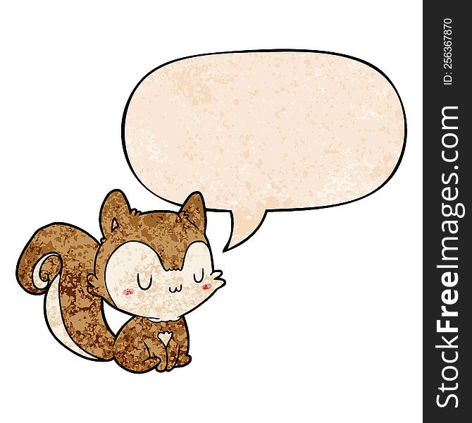 cartoon squirrel with speech bubble in retro texture style
