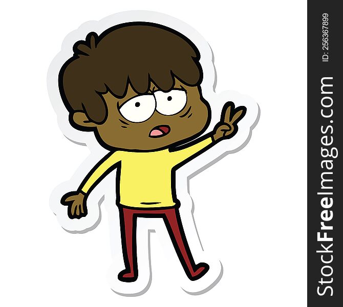 Sticker Of A Cartoon Exhausted Boy