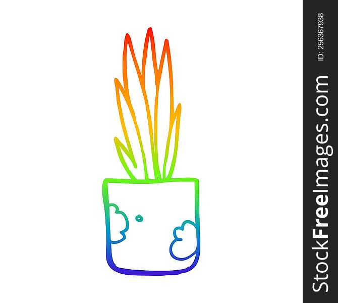 Rainbow Gradient Line Drawing Cartoon House Plant