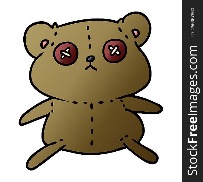 freehand drawn gradient cartoon of a cute stiched up teddy bear