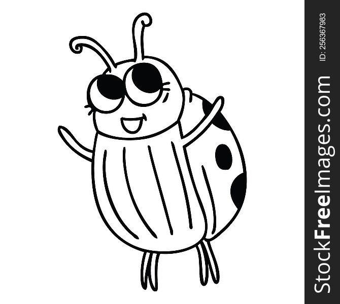 Quirky Line Drawing Cartoon Ladybird
