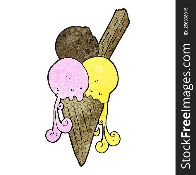 freehand textured cartoon ice cream cone