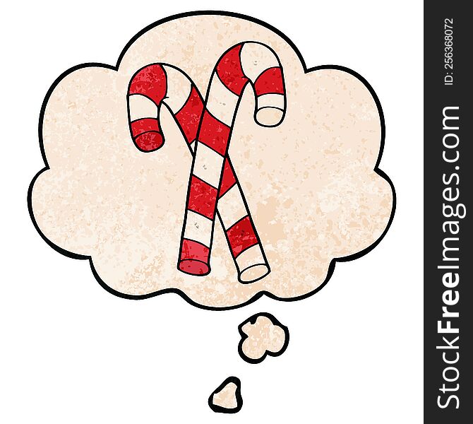 Cartoon Candy Canes And Thought Bubble In Grunge Texture Pattern Style