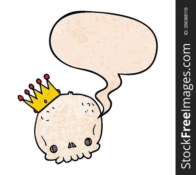 Cartoon Skull And Crown And Speech Bubble In Retro Texture Style