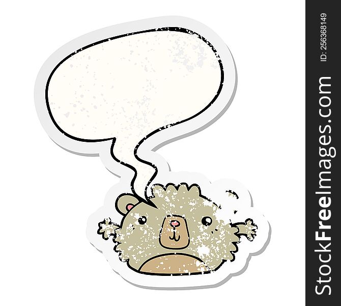 Funny Cartoon Bear And Speech Bubble Distressed Sticker