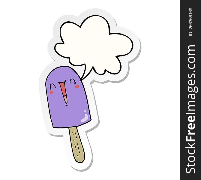 Cartoon Happy Ice Lolly And Speech Bubble Sticker